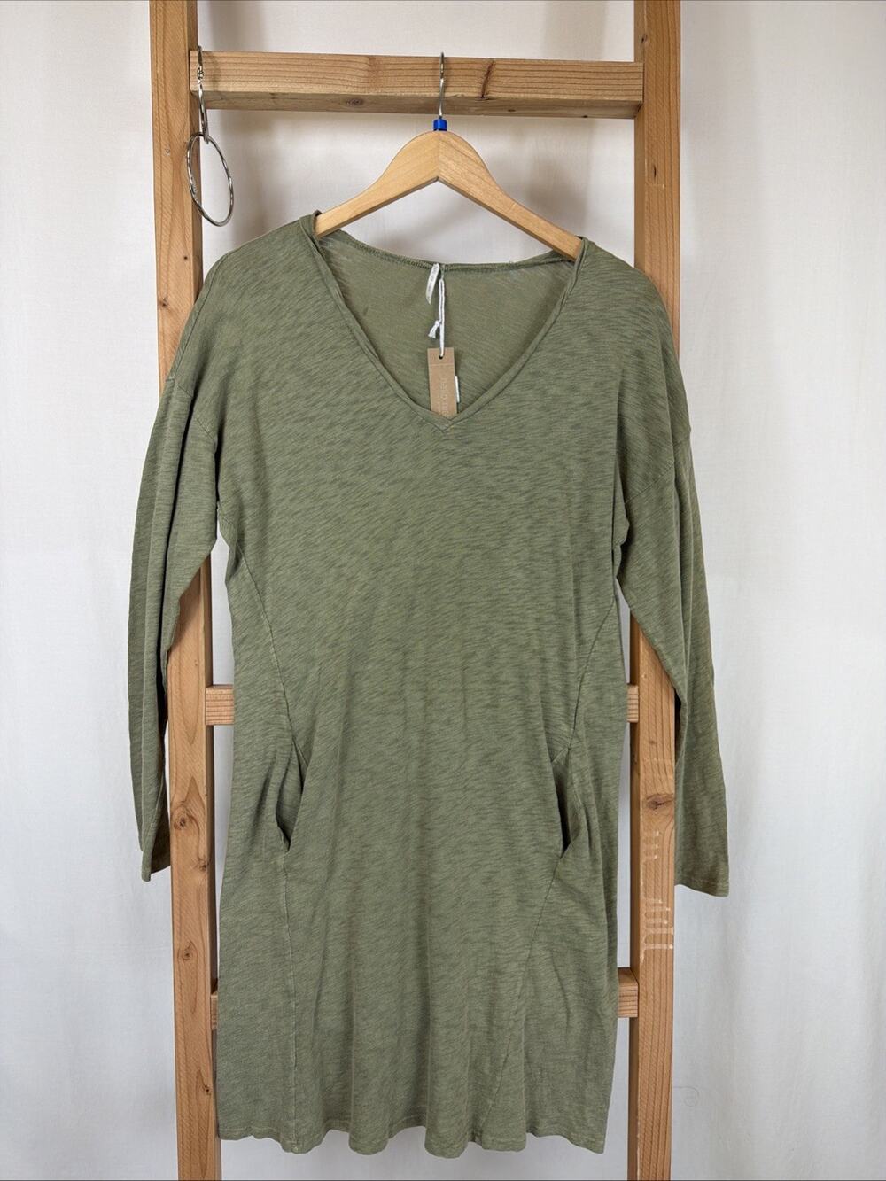 NWT Hello Nite Green V Neck Long Sleeve Dress w/ Pockets #1233 Size XS